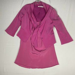 Tahari 2-Piece 3 Button Jacket & Strap Mini Dress Silk Pink Sheer Size 8